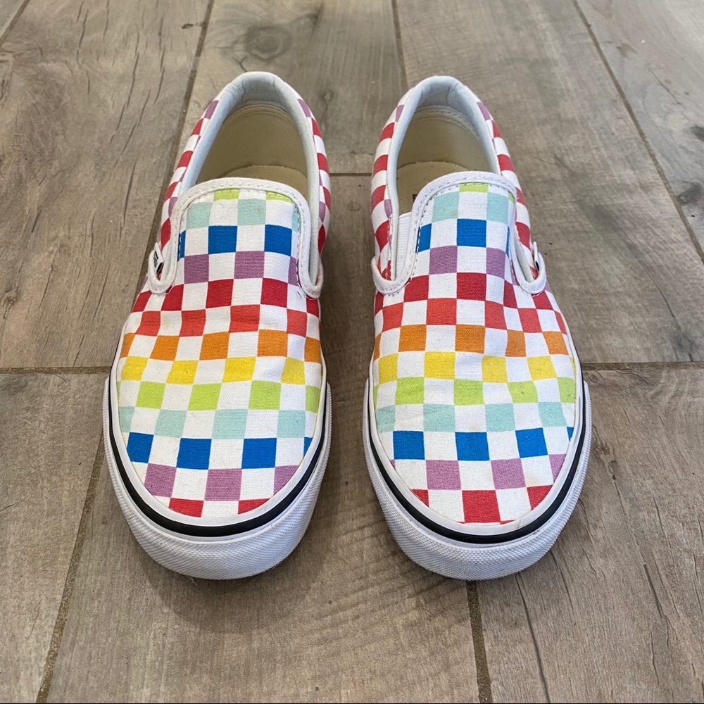 Rainbow Checkerboard Vans Slip Ons 🌈